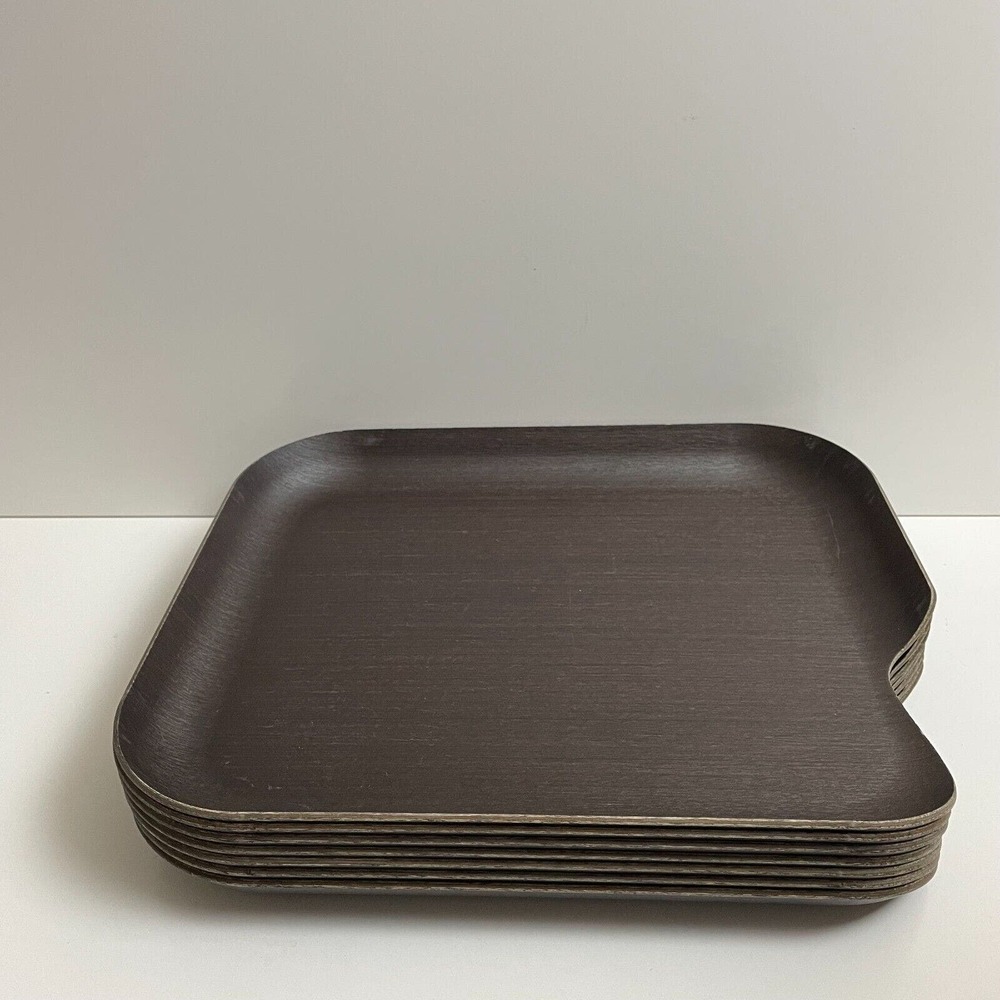 Delica Wood Dining Tray Spain MCM 35 x 30 Set of 7 RARE